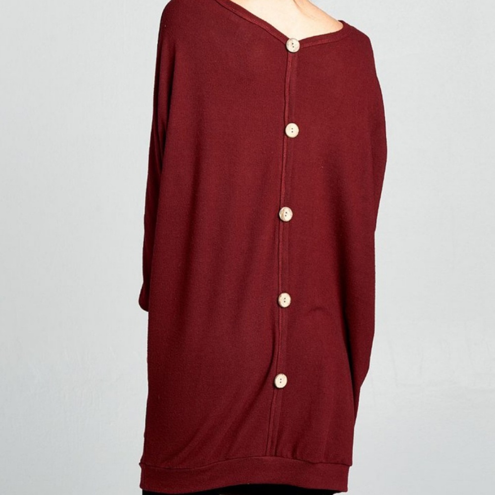 Burgundy Back Button Down Dolman Sweater